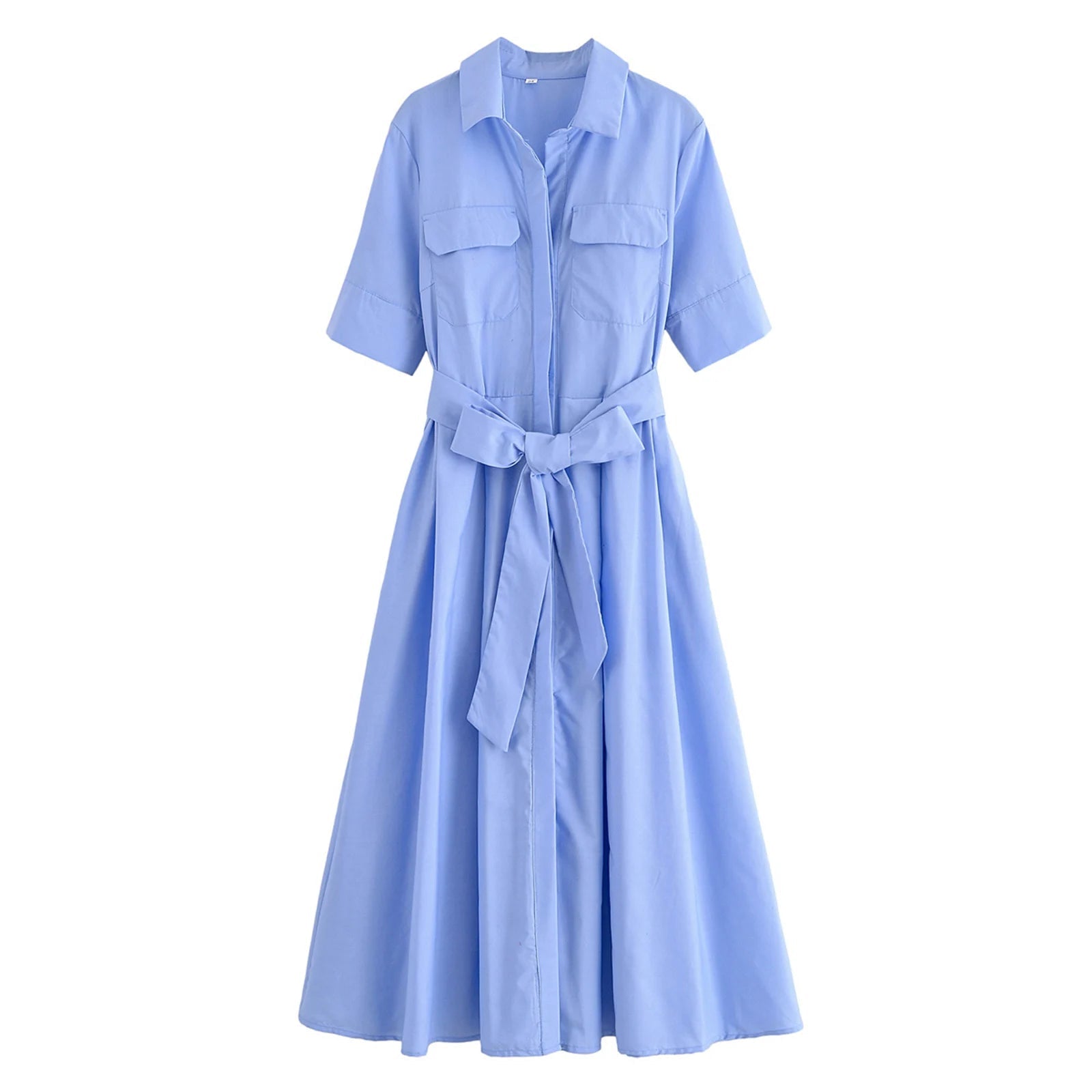 Ariane Belted Shirt Midi Dress - Women's Short Sleeve Collared Dress with Pockets - Image 10