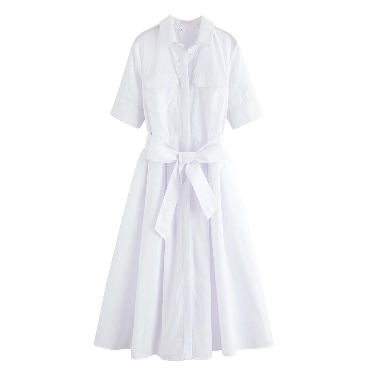 Ariane Belted Shirt Midi Dress - Women's Short Sleeve Collared Dress with Pockets - Image 3