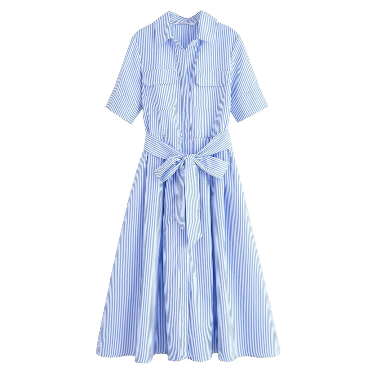 Ariane Belted Shirt Midi Dress - Women's Short Sleeve Collared Dress with Pockets - Image 11