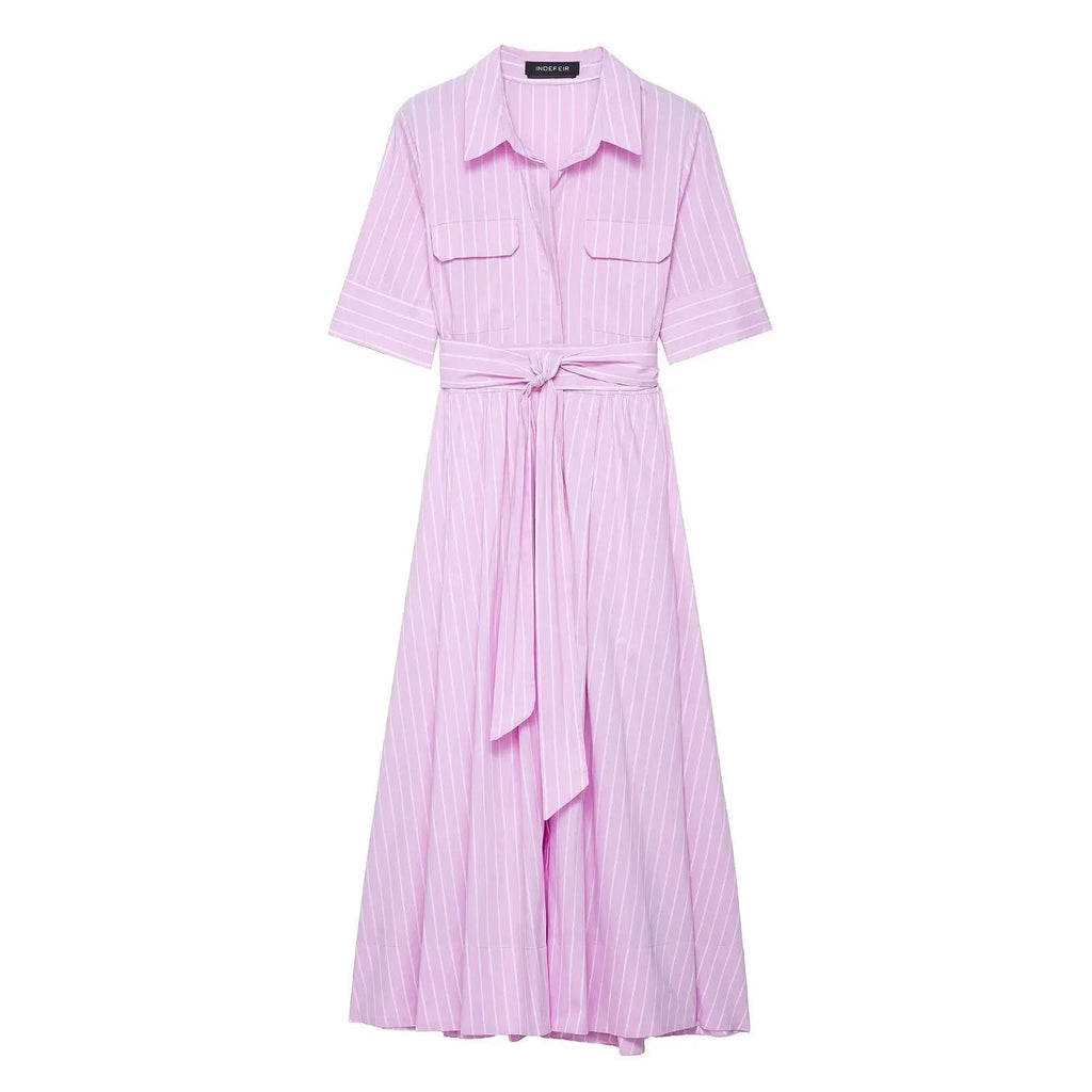 Ariane Belted Shirt Midi Dress - Women's Short Sleeve Collared Dress with Pockets - Image 14