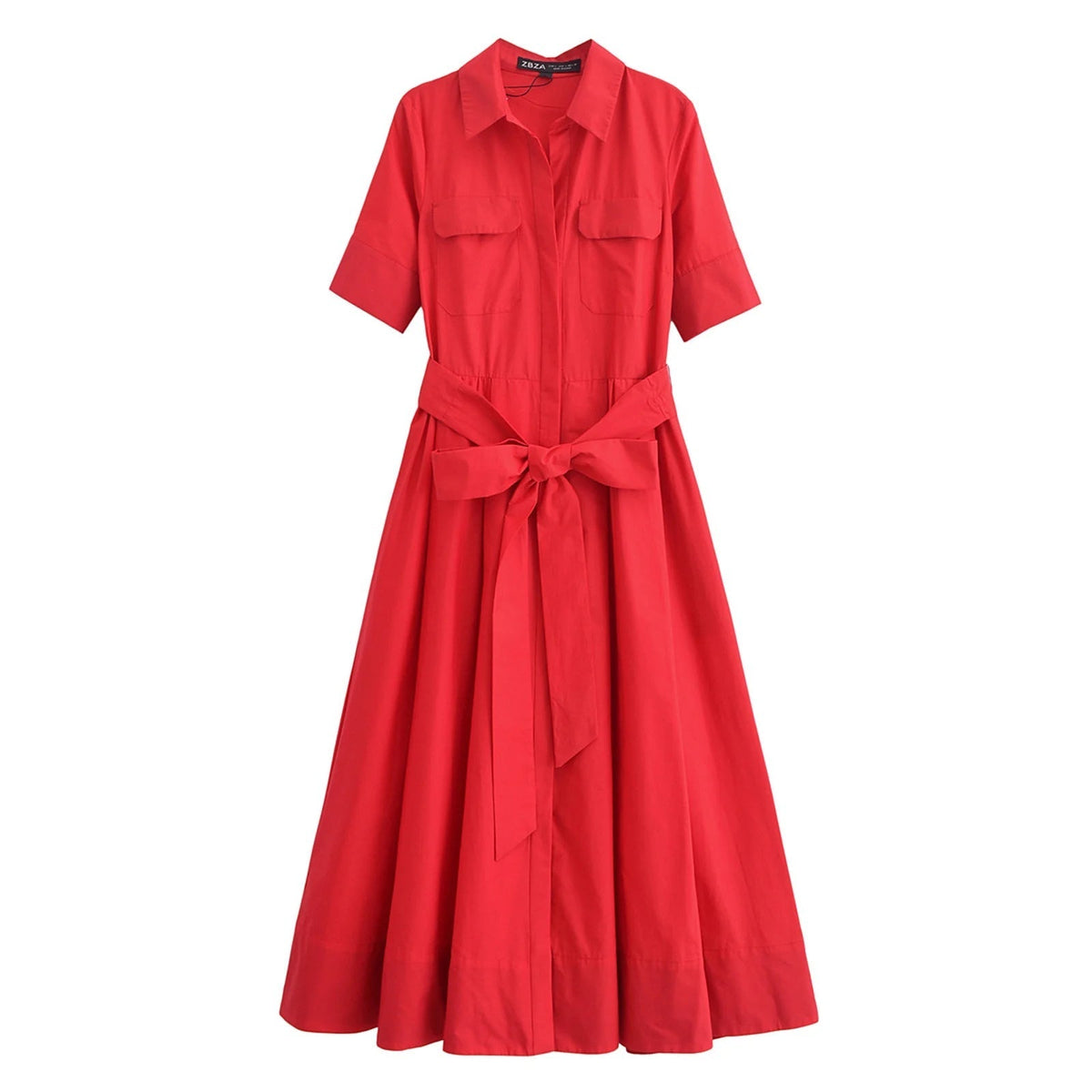 Ariane Belted Shirt Midi Dress - Women's Short Sleeve Collared Dress with Pockets - Image 8