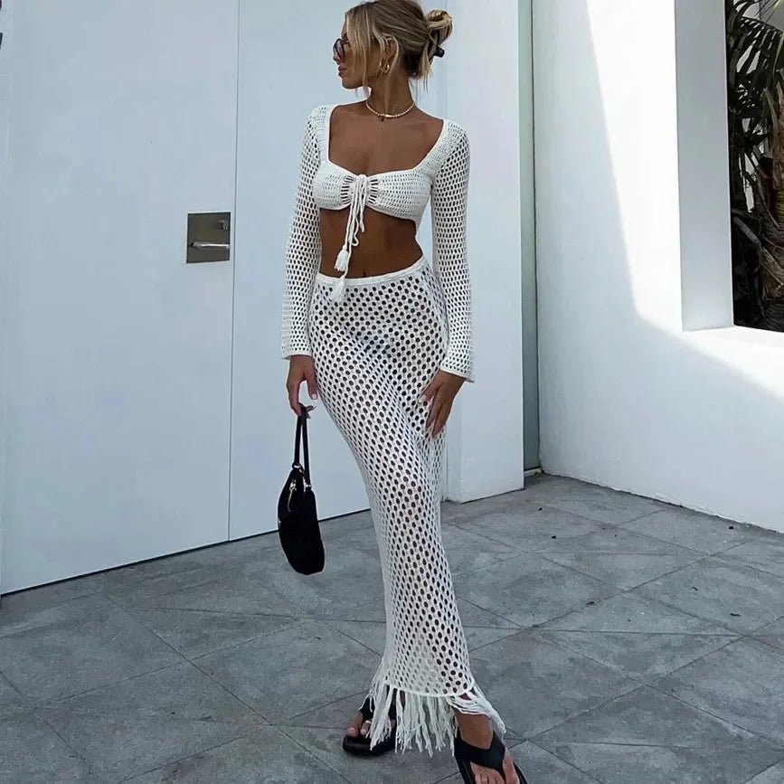 Ashley Crochet Cover Up Skirt Set - Elegant Occasion Dress for Women - Image 5