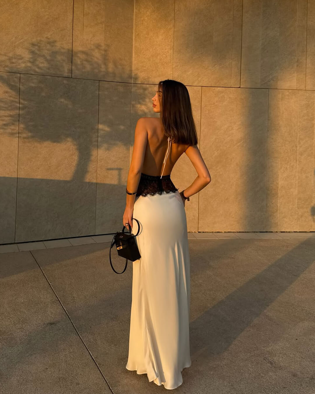 Astrid Backless Satin Maxi Dress with Lace Waist - Halter Evening Dress - Image 15
