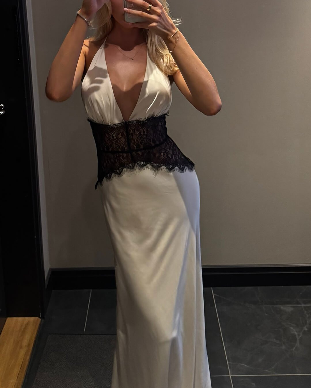 Astrid Backless Satin Maxi Dress with Lace Waist - Halter Evening Dress - Image 8