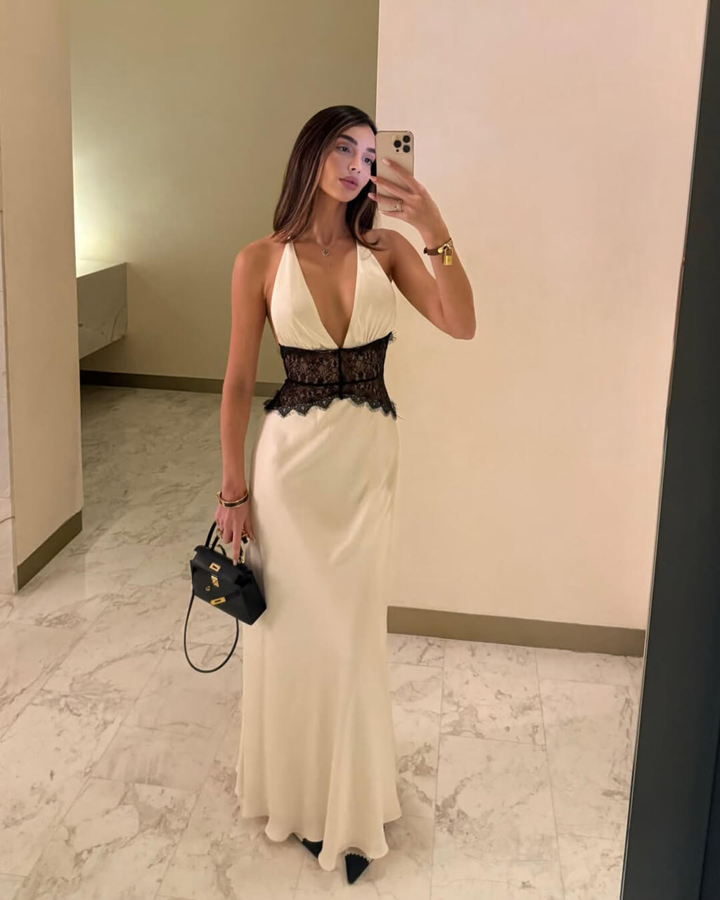 Astrid Backless Satin Maxi Dress with Lace Waist - Halter Evening Dress - Image 4