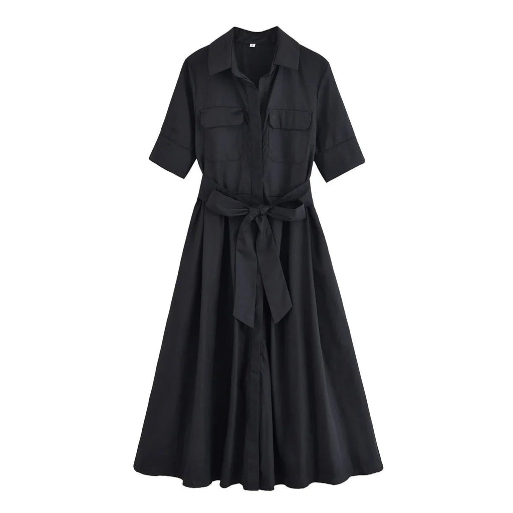 Beatrice Women's Belted Cotton Shirt Midi Dress - Image 13