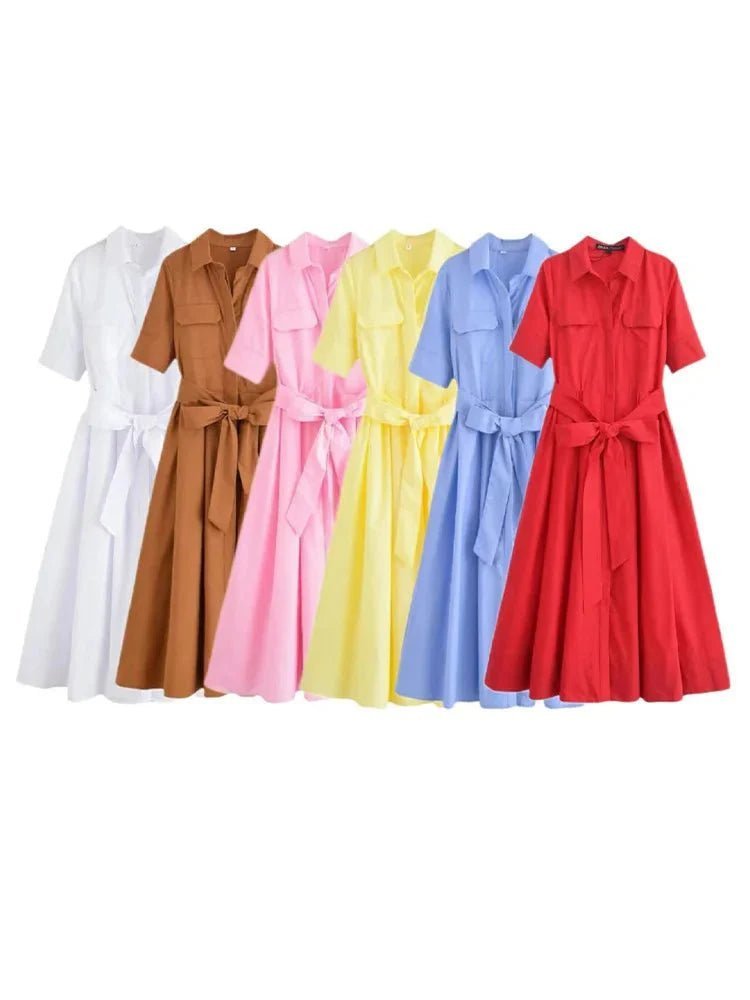 Beatrice Women's Belted Cotton Shirt Midi Dress - Image 8