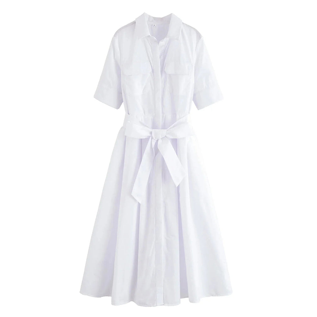 Beatrice Women's Belted Cotton Shirt Midi Dress - Image 3