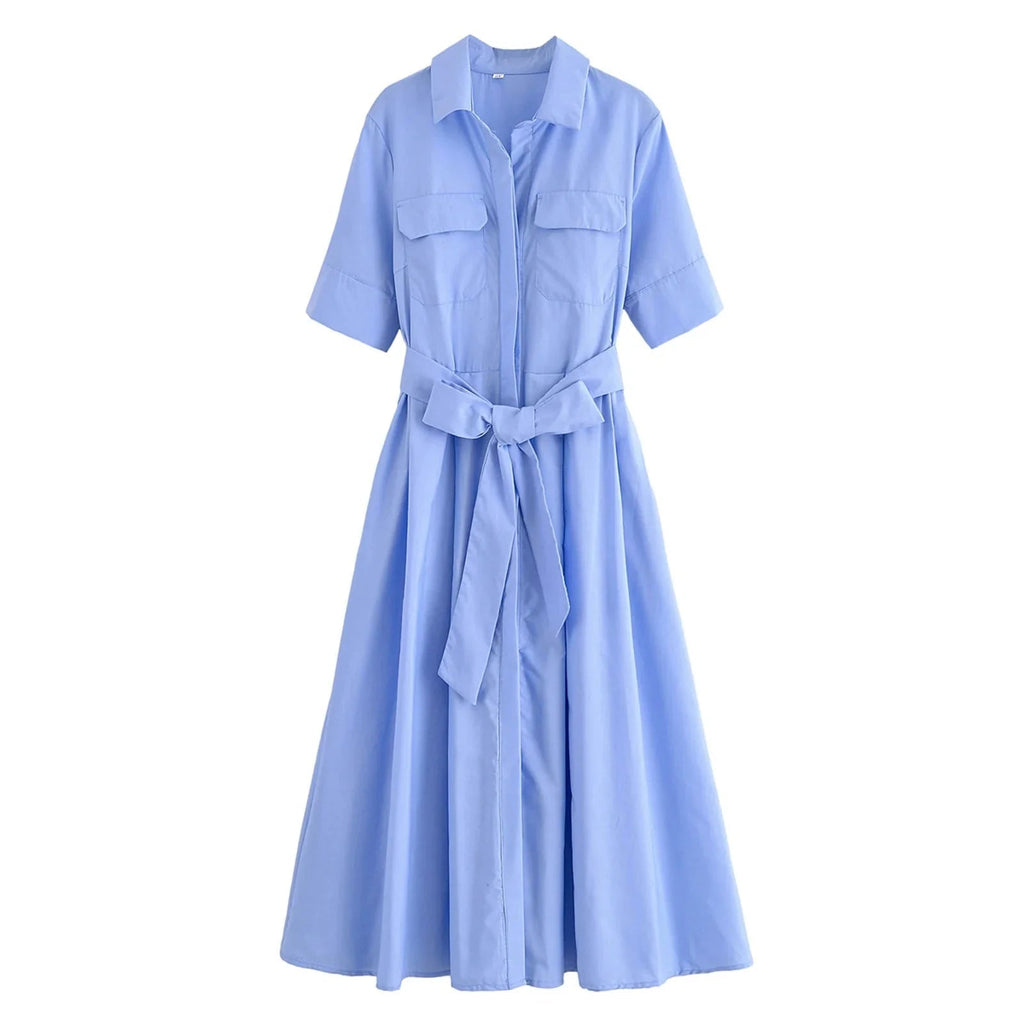 Beatrice Women's Belted Cotton Shirt Midi Dress - Image 11