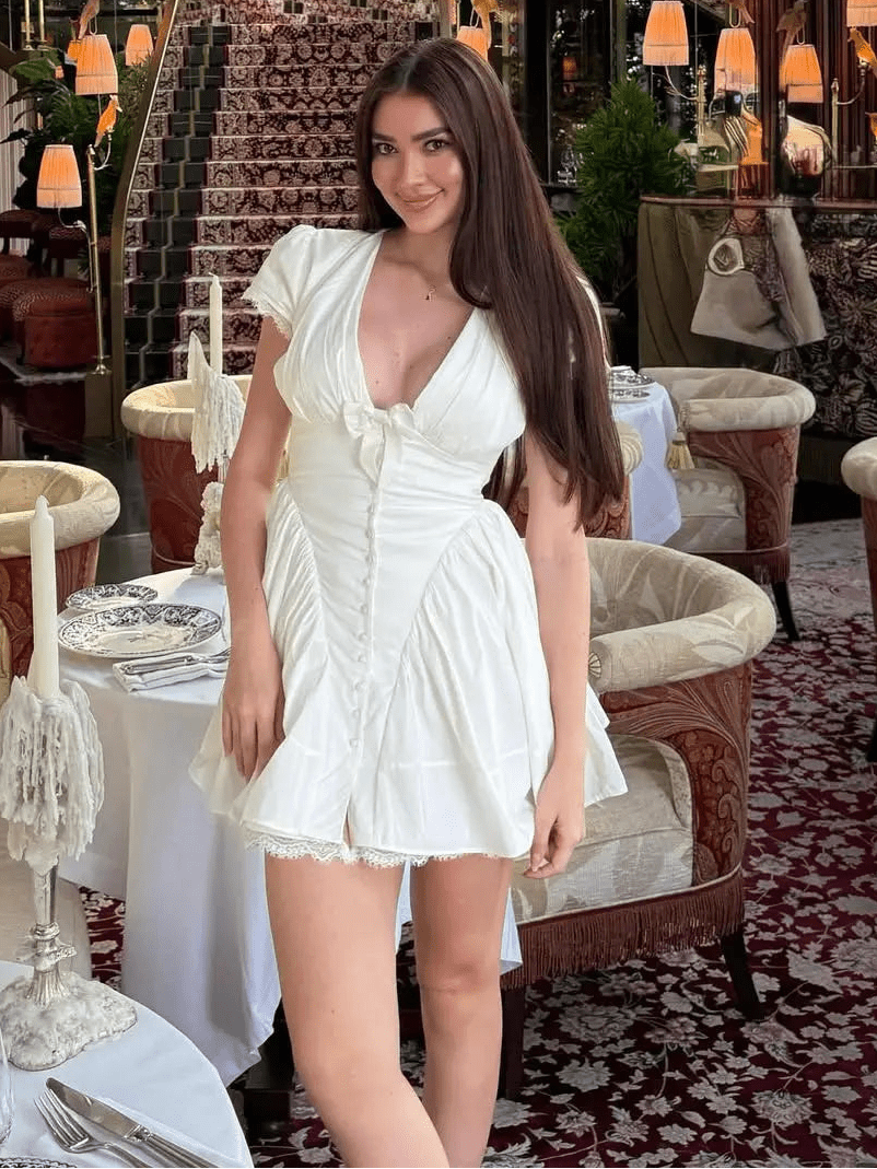 Mia Bow V-Neck Mini Dress - Elegant Occasion Dress for Women - Image 6