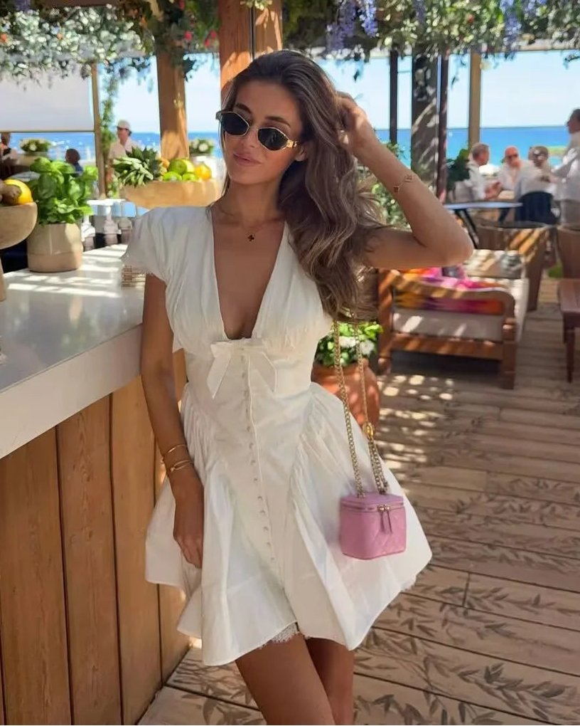 Mia Bow V-Neck Mini Dress - Elegant Occasion Dress for Women - Image 7