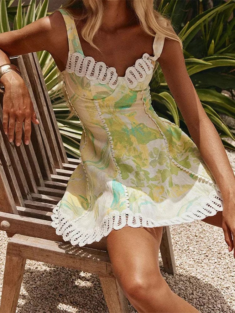 Beatrice Sweetheart Floral Linen Corset Mini Dress - Flared Summer Garden Party Dress - Image 5