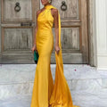 Beatrice Halter Backless Satin Maxi Dress for Women - Sleeveless Evening Dress