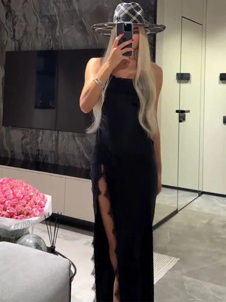 Ahlam Halter Lace Maxi Dress - Elegant Occasion Dress for Women