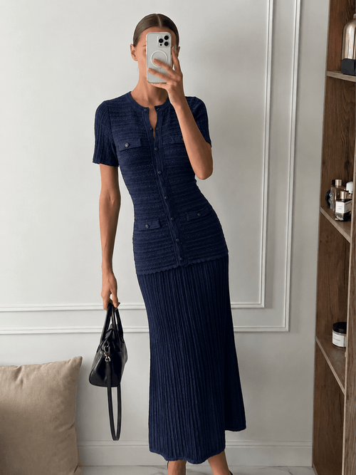 Beatrice Elegant Ribbed Knit Maxi Dress with Cinched Waist - Image 2