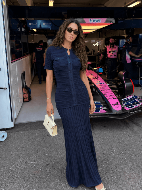 Beatrice Elegant Ribbed Knit Maxi Dress with Cinched Waist