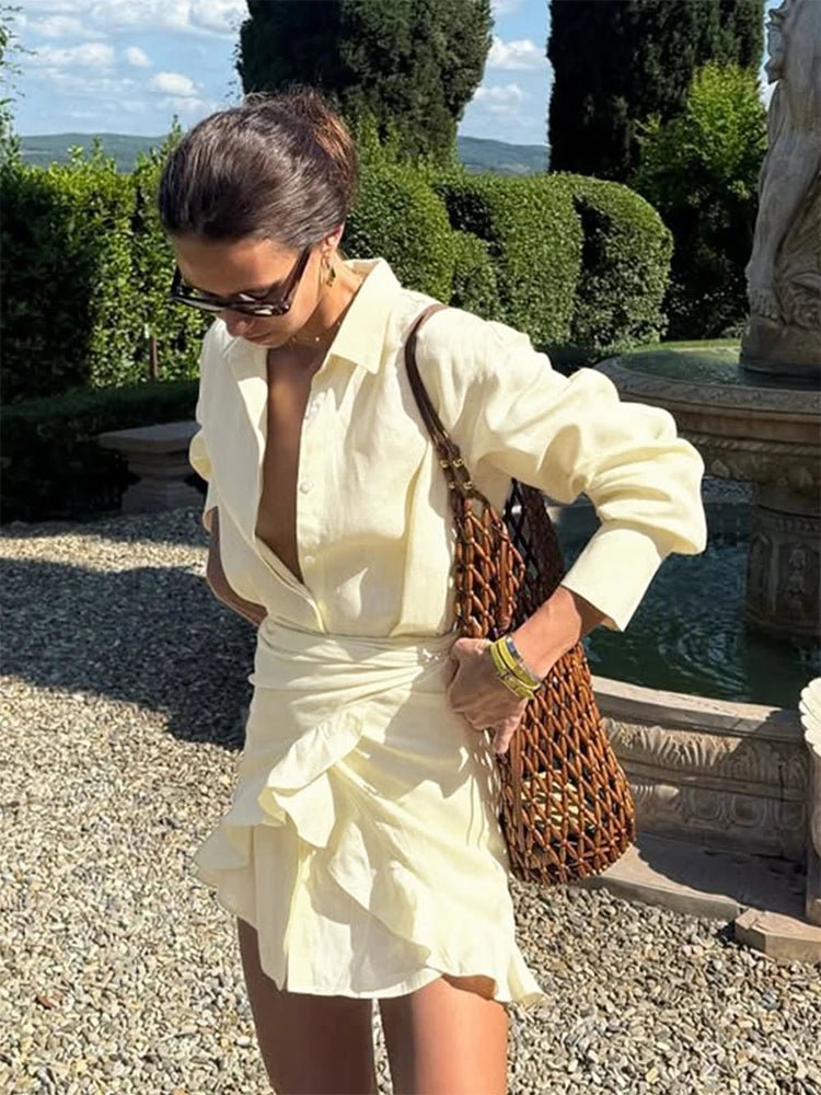Beatrice Lace-Up Shirt Dress - Women's Long Sleeve Mini Beach Cover-Up - Image 2