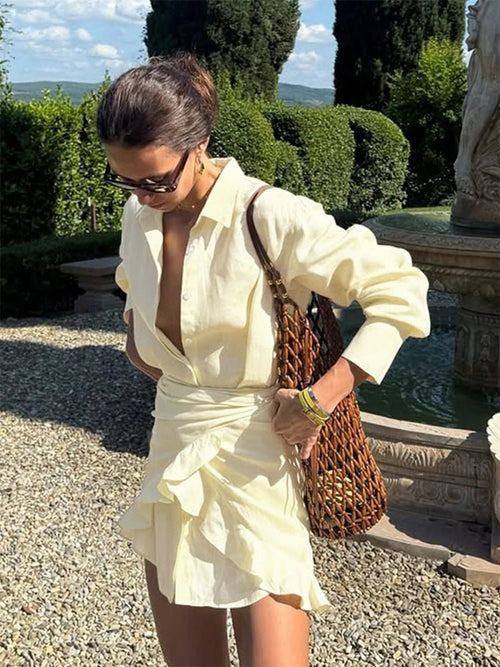 Beatrice Lace-Up Shirt Dress - Women's Long Sleeve Mini Beach Cover-Up - Image 2
