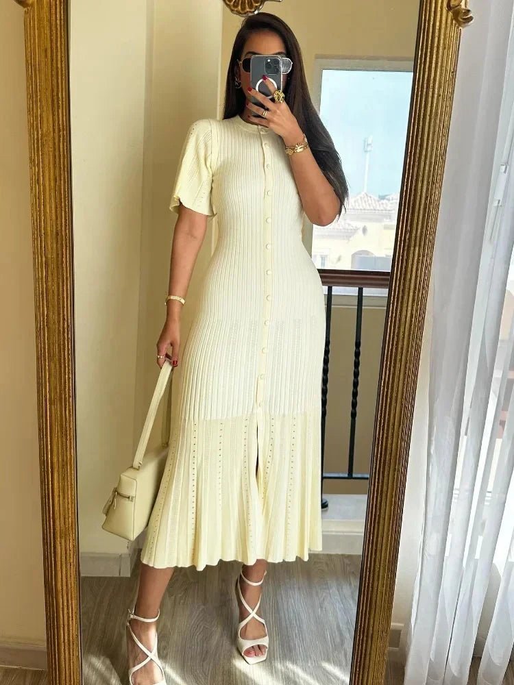 Bianca Bell Sleeve Pleated Knit Midi Dress for Women - Slim Fit - Image 6
