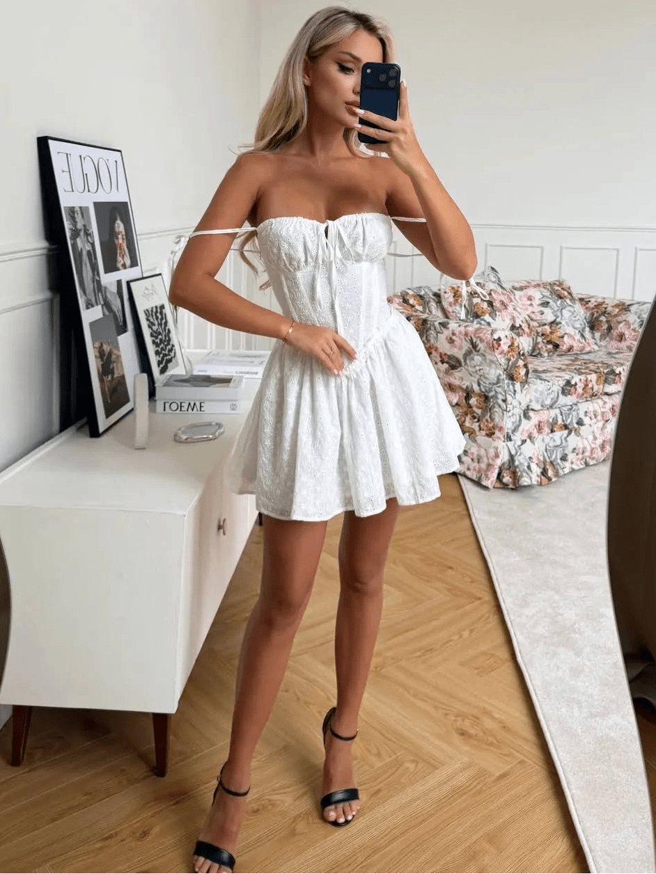 Katie Embroidered Hollow-Out Mini Dress - Elegant Occasion Dress for Women - Image 8