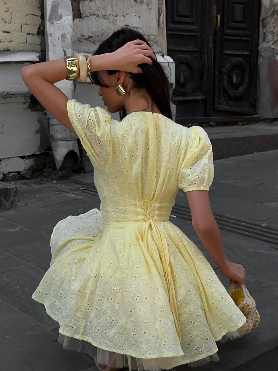 Nicole V-Neck Puff Sleeve Mini Dress - Elegant Occasion Dress for Women - Image 4