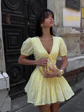 Nicole V-Neck Puff Sleeve Mini Dress - Elegant Occasion Dress for Women - Image 2