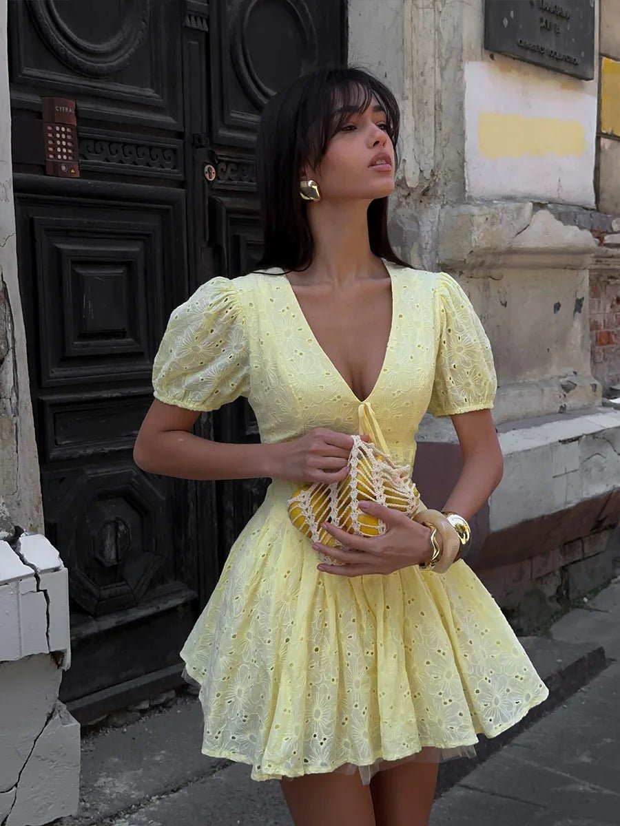 Nicole V-Neck Puff Sleeve Mini Dress - Elegant Occasion Dress for Women - Image 2