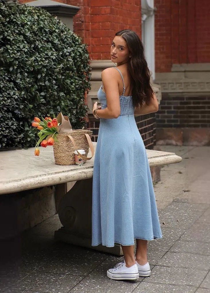 Brianna Corset Denim Midi Dress - Elegant Occasion Dress for Women - Image 5