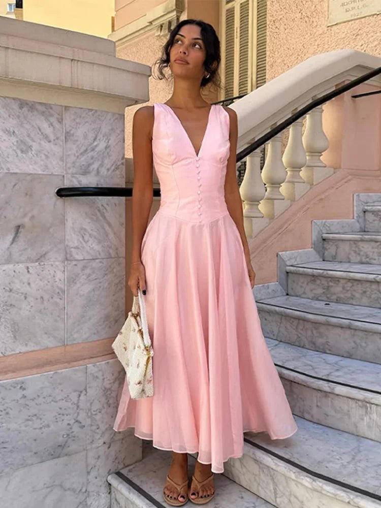 Beatrice Sleeveless V-Neck Midi Dress - Elegant Occasion Dress for Women - Image 9
