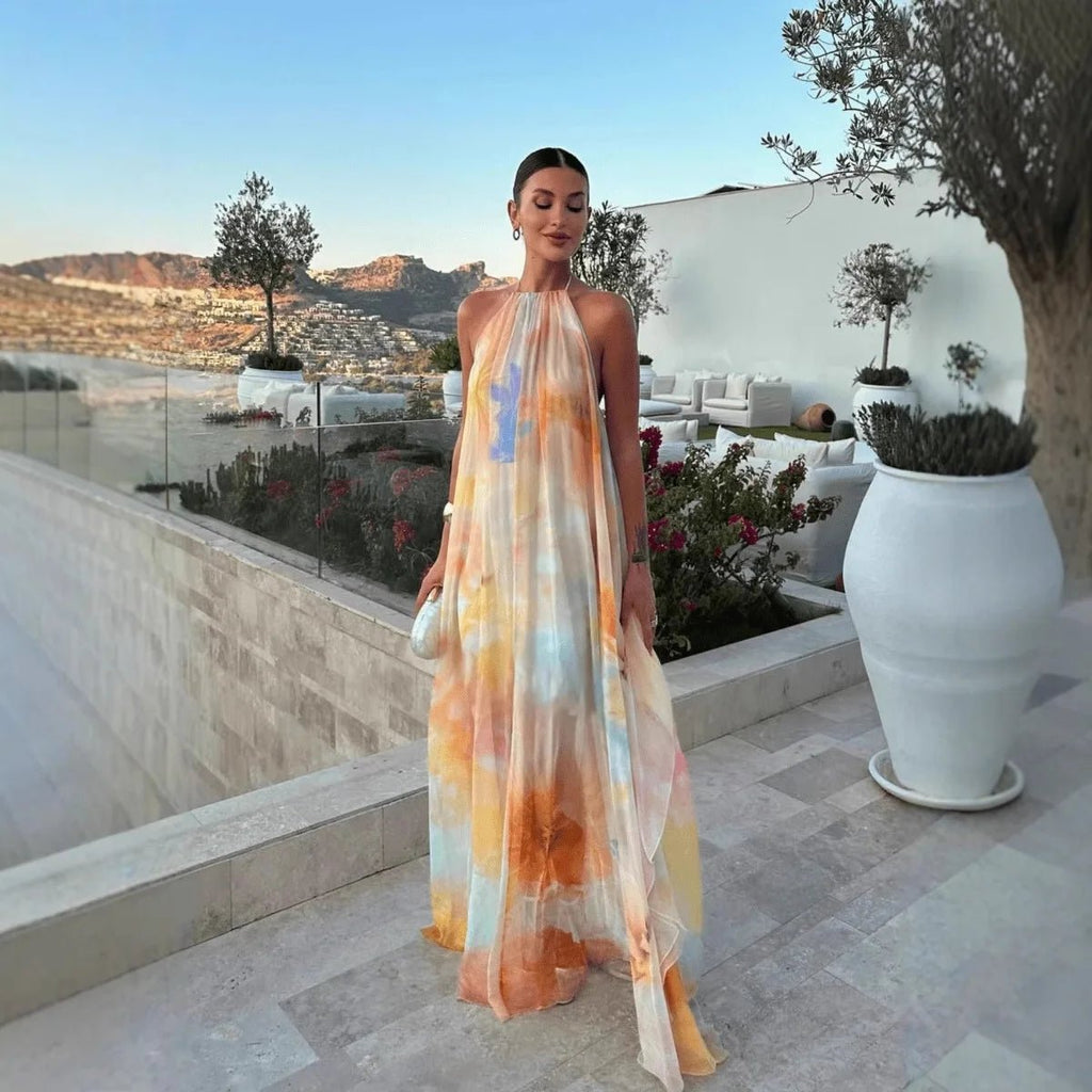 Sophia Halter Maxi Dress - Backless Lace-Up Vacation Dress