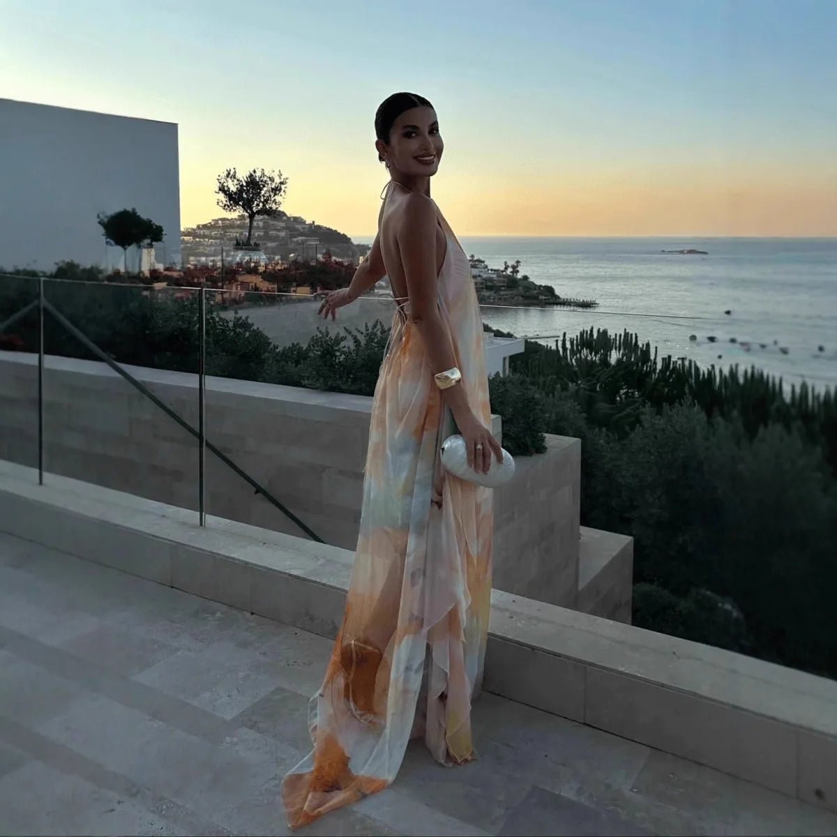 Sophia Halter Maxi Dress - Backless Lace-Up Vacation Dress - Image 2