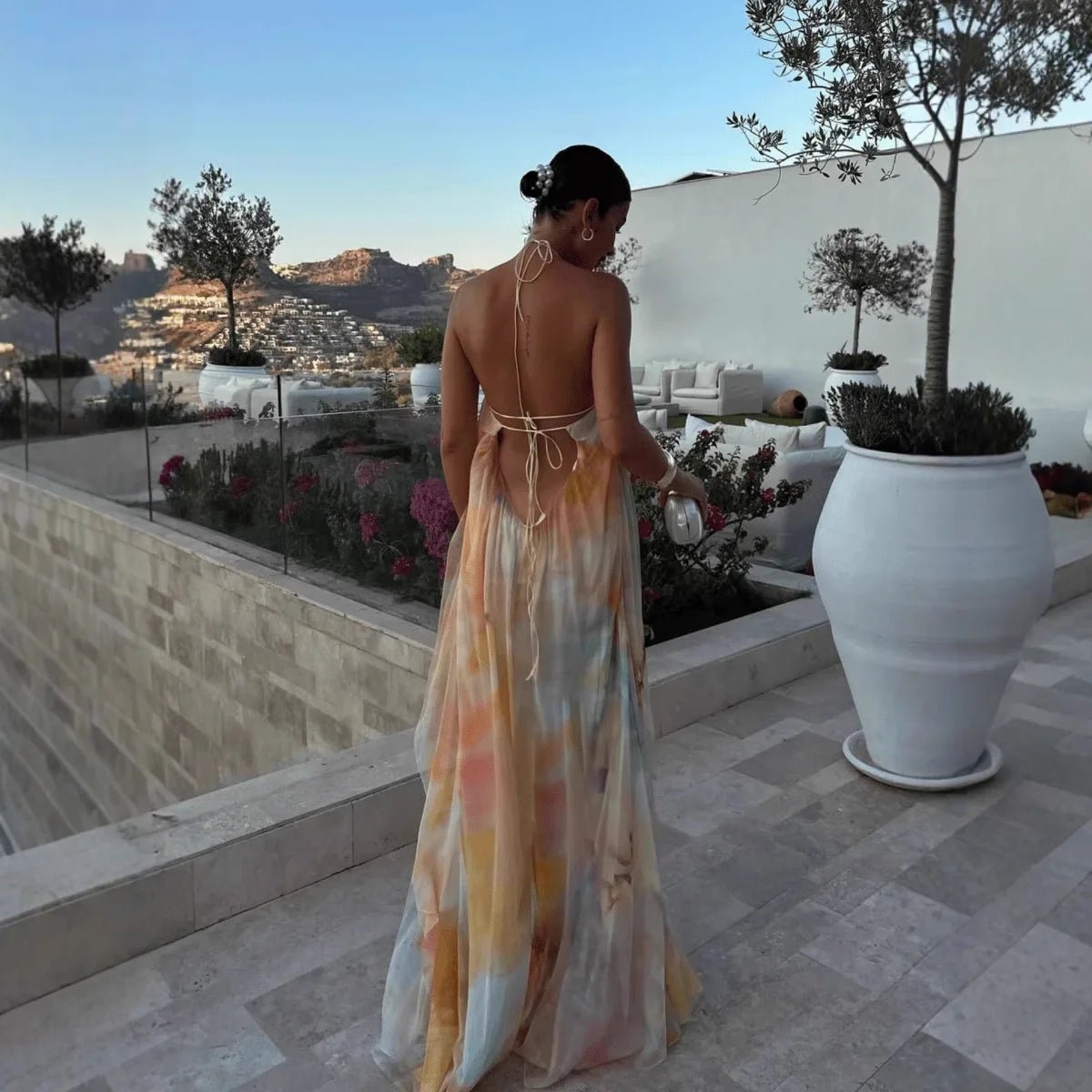 Sophia Halter Maxi Dress - Backless Lace-Up Vacation Dress - Image 5