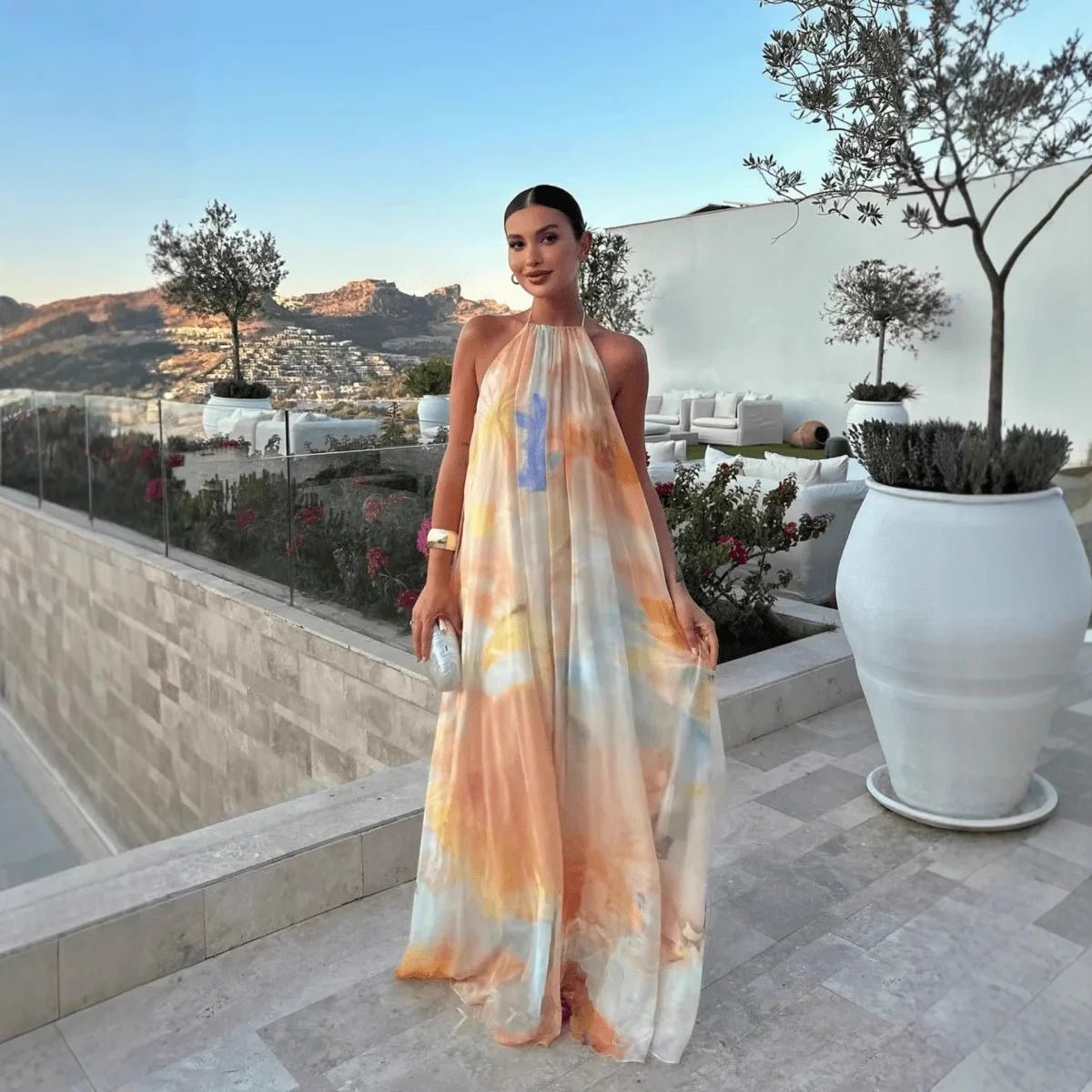 Sophia Halter Maxi Dress - Backless Lace-Up Vacation Dress - Image 3