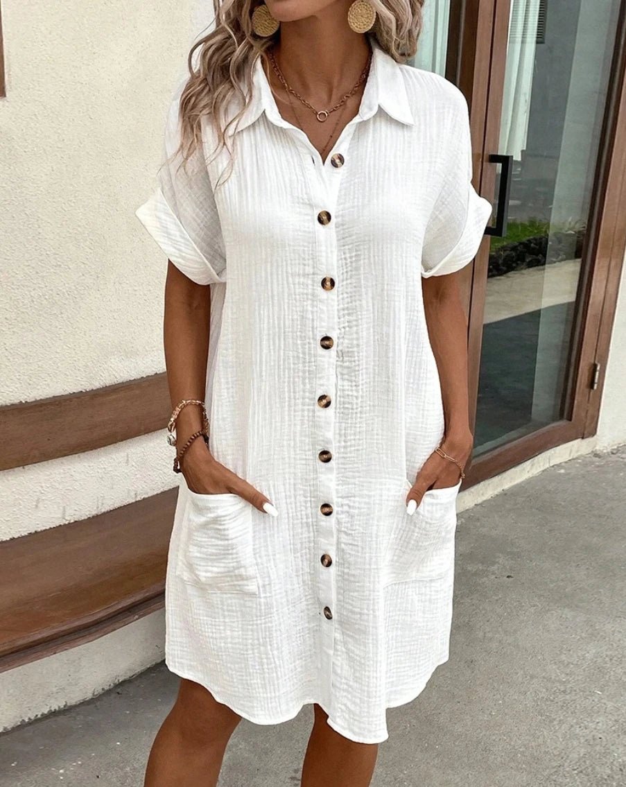 Catalina Cotton Linen V-Neck Mini Dress - Elegant Occasion Dress for Women