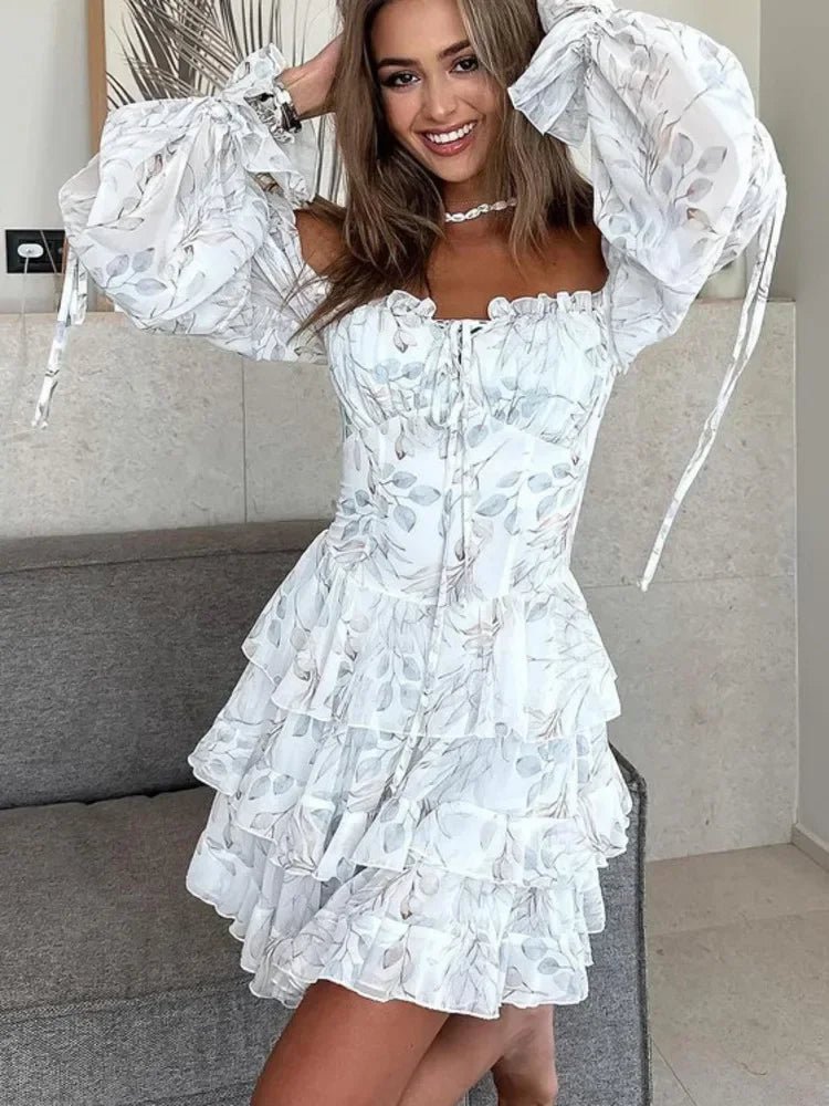 Cate Square Neck Puff Sleeve Mini Dress - Elegant Occasion Dress for Women