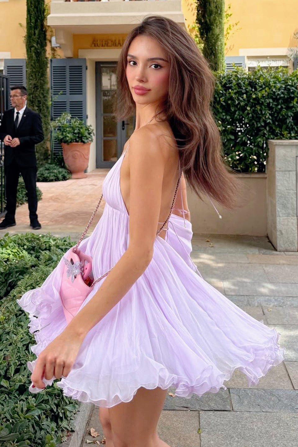 Priscilla Deep Neck Backless Mini Dress - Elegant Occasion Dress for Women - Image 3