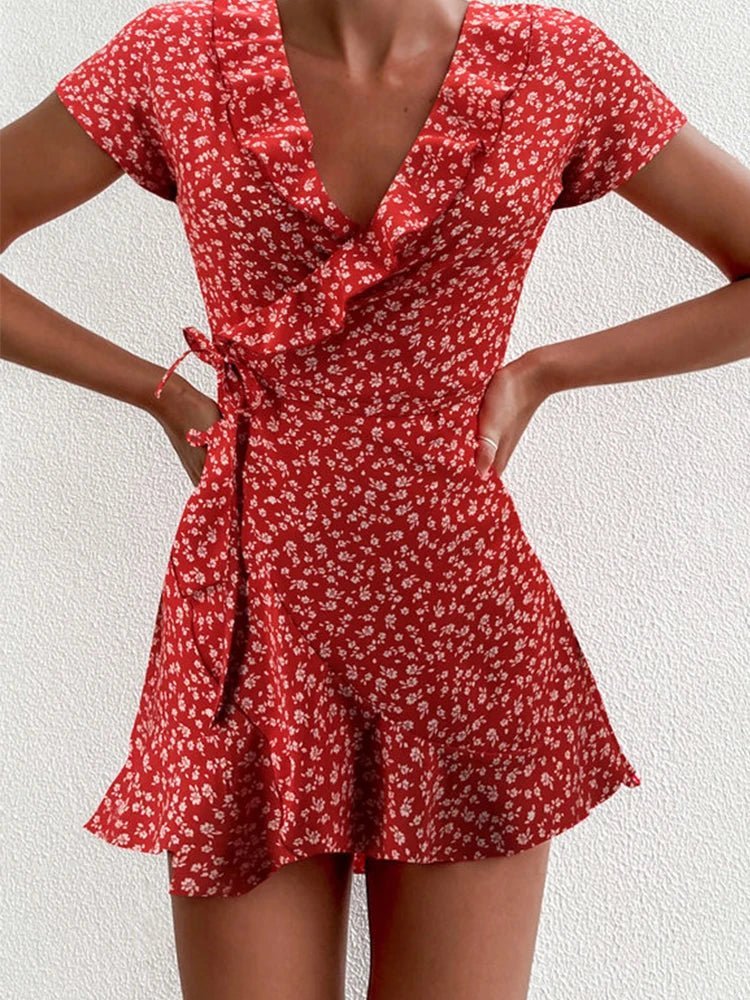 Celeste Floral V-Neck A-Line Mini Dress - Elegant Occasion Dress for Women - Image 8