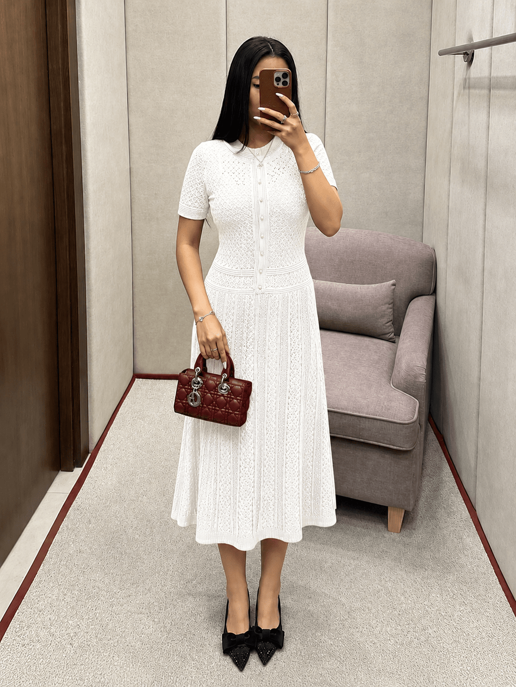 Celeste Half Button Knitted Midi Dress - Elegant Occasion Dress for Women - Image 5