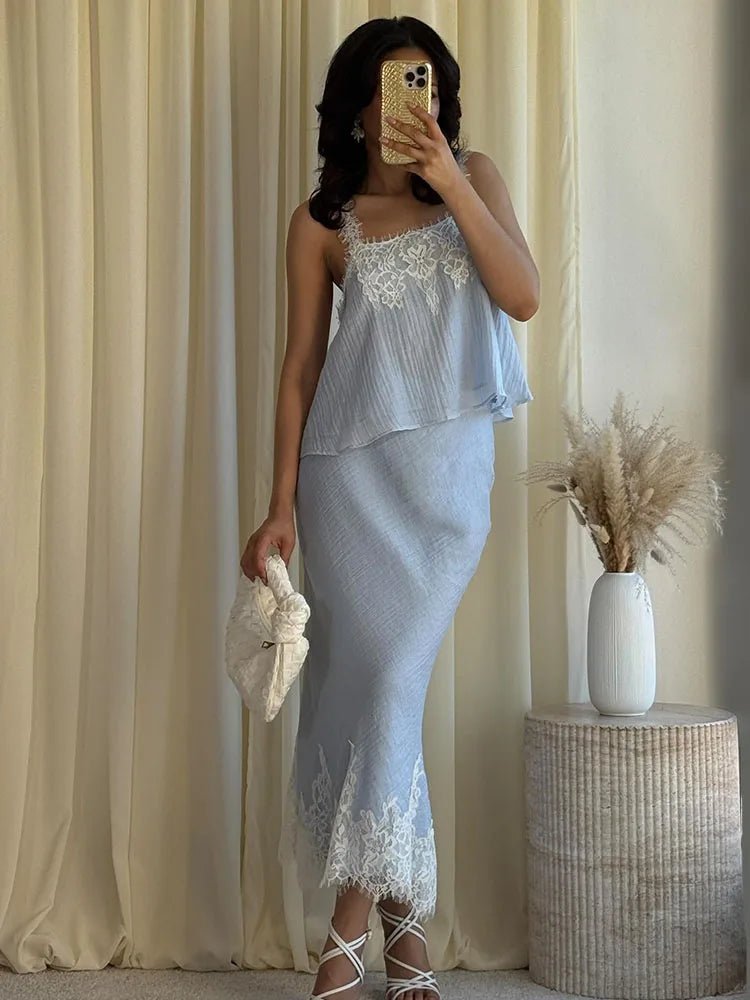 Celeste Lace Two Piece Skirt Set - Women's Crop Top and Midi Skirt Set - Image 7