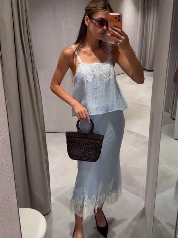 Celeste Lace Two Piece Skirt Set - Women's Crop Top and Midi Skirt Set - Image 8
