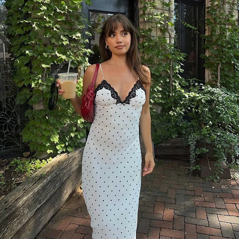 Laura Lace Trim Polka Dot Dress - Elegant Occasion Dress for Women