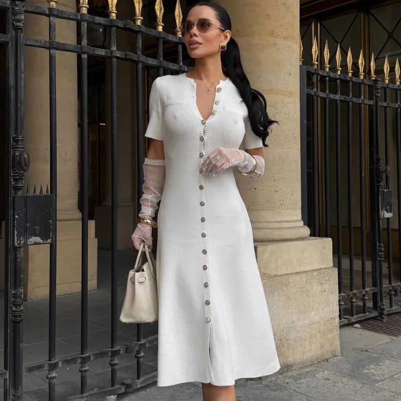 Celeste Ribbed Button-Front Knit Dress - Elegant Occasion Dress for Women