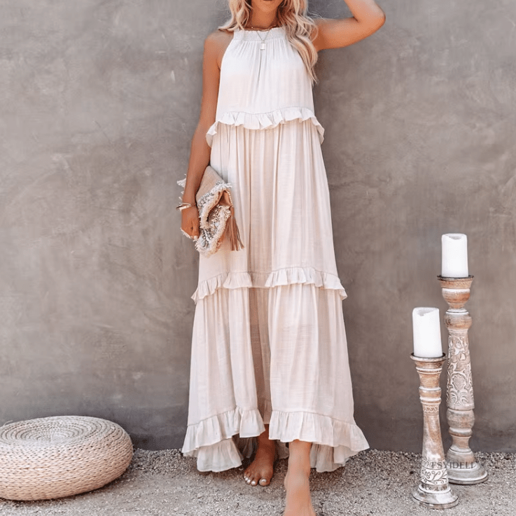 Celeste Ruffle Hem Beach Maxi Dress - Elegant Occasion Dress for Women