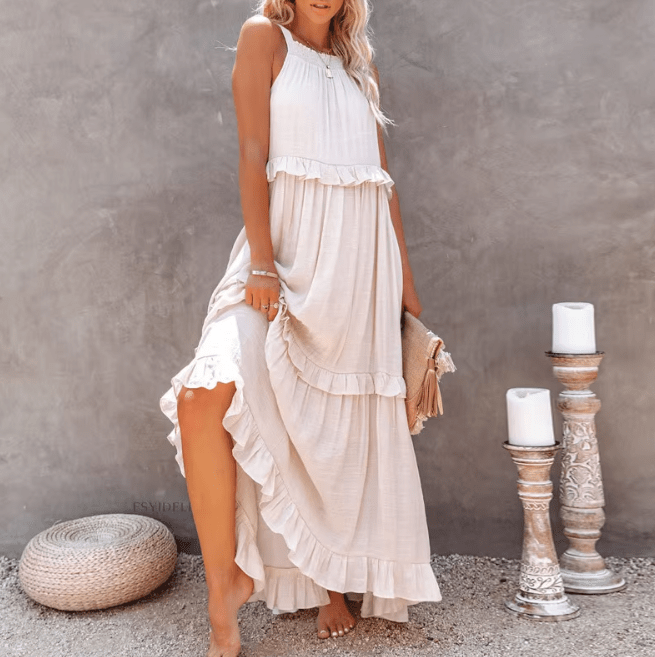 Celeste Ruffle Hem Beach Maxi Dress - Elegant Occasion Dress for Women - Image 2