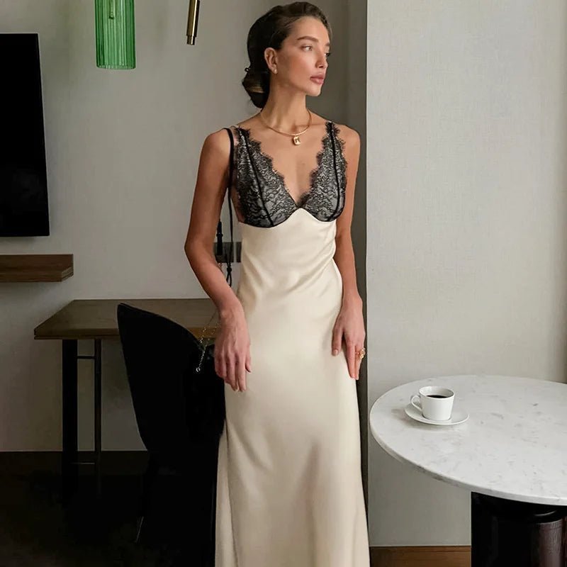 Emily V-Neck Lace Patchwork Evening Dress - Elegant Occasion Dress for Women - Image 3