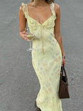 Clementine Yellow Backless Floral Maxi Dress - Ruffled Wedding Guest Gown - Image 2