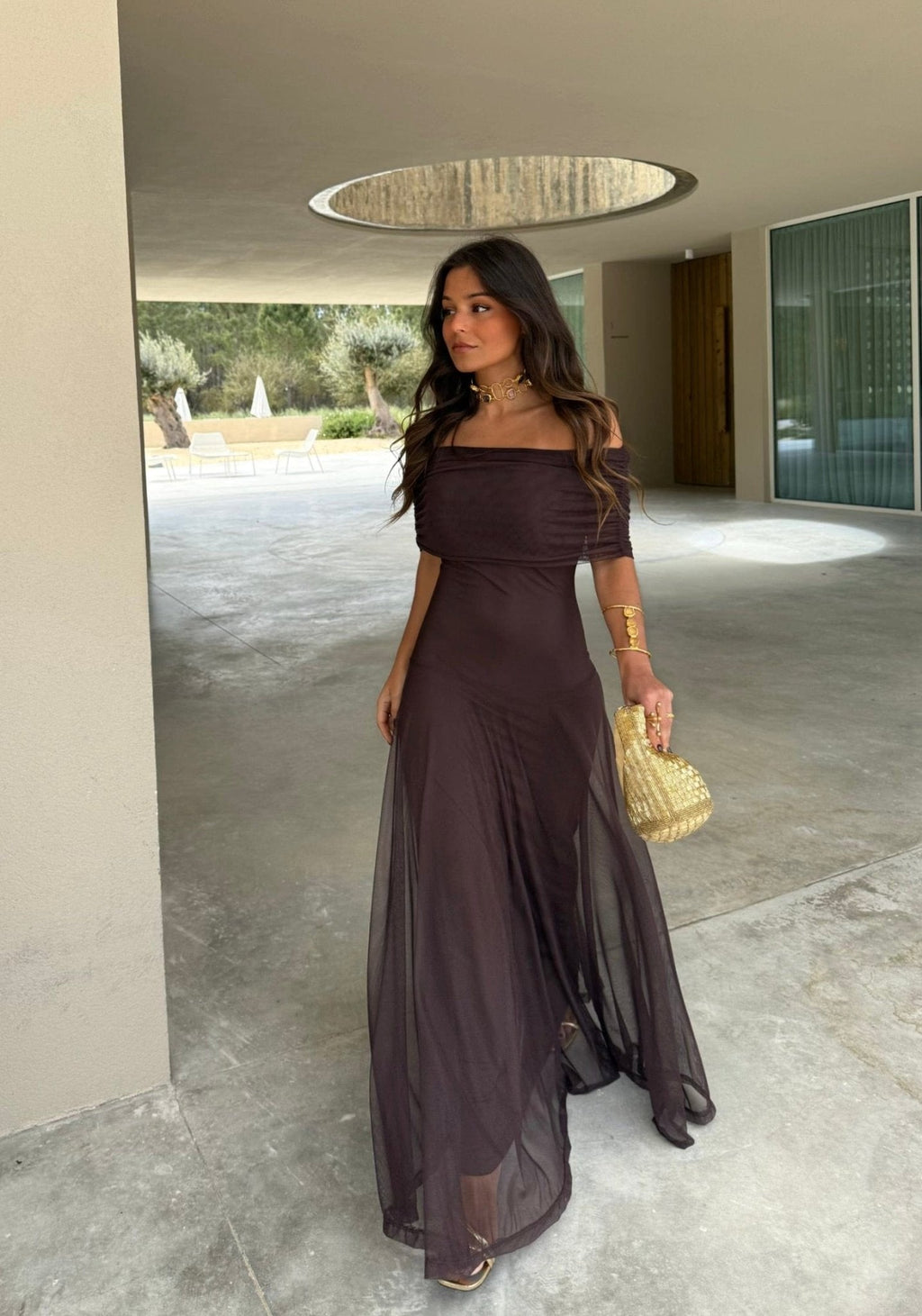 Daniella Mesh Maxi Dress - Brown Flowy Formal Maxi Dress - Image 4