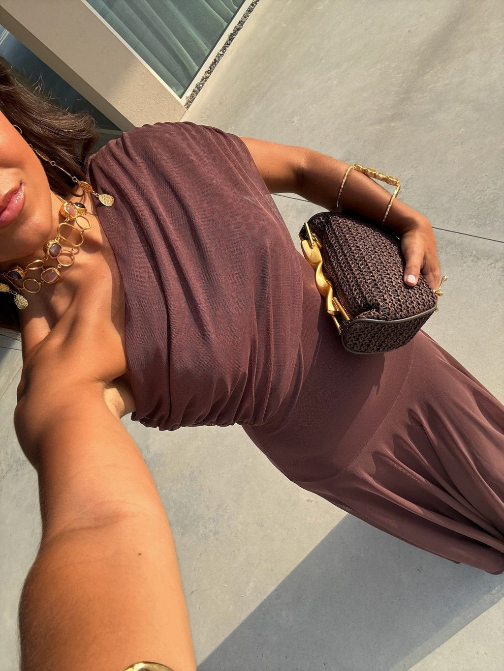 Daniella Mesh Maxi Dress - Brown Flowy Formal Maxi Dress - Image 6