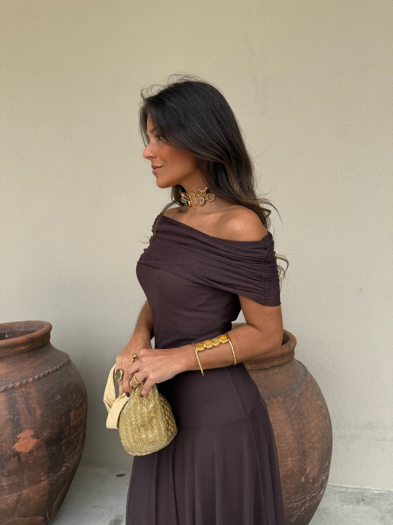 Daniella Mesh Maxi Dress - Brown Flowy Formal Maxi Dress - Image 7
