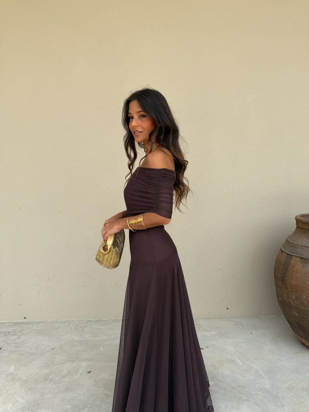 Daniella Mesh Maxi Dress - Brown Flowy Formal Maxi Dress - Image 3